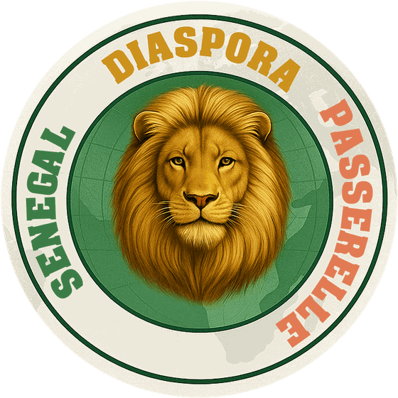 Emblème Diaspora Passerelle Sénégal — lion sur globe